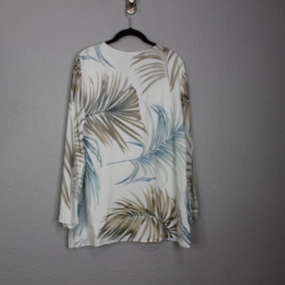 Lafayette 148 Cream Leaf Print Split Sides Long Sleeve Tunic sz S - Picture 6 of 6